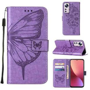 For Xiaomi 12 Lite Embossed Butterfly Leather Phone Case(Light Purple)