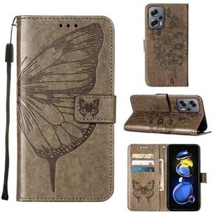 For Xiaomi Redmi Note 11T Pro Embossed Butterfly Leather Phone Case(Grey)