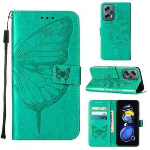 For Xiaomi Redmi Note 11T Pro Embossed Butterfly Leather Phone Case(Green)