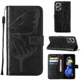 For Xiaomi Redmi Note 11T Pro Embossed Butterfly Leather Phone Case(Black)