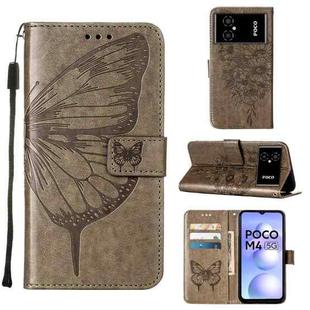 For Xiaomi Poco M4 5G Embossed Butterfly Leather Phone Case(Grey)