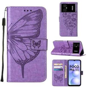 For Xiaomi Poco M4 5G Embossed Butterfly Leather Phone Case(Light Purple)
