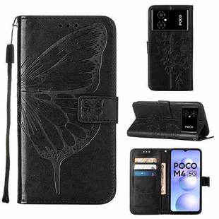 For Xiaomi Poco M4 5G Embossed Butterfly Leather Phone Case(Black)