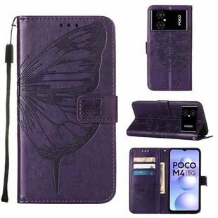 For Xiaomi Poco M4 5G Embossed Butterfly Leather Phone Case(Dark Purple)