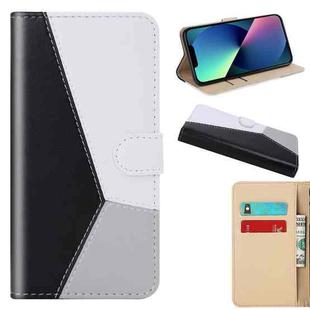 For iPhone 14 Plus Tricolor Stitching Flip Leather Phone Case  (Black)