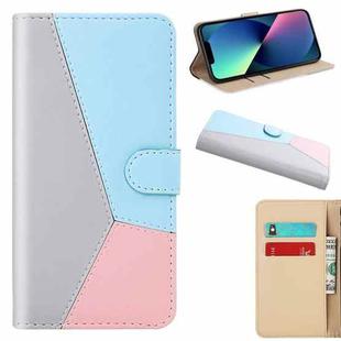 For iPhone 14 Tricolor Stitching Flip Leather Phone Case (Grey)