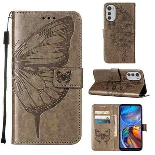 For Motorola Moto E32 Embossed Butterfly Leather Phone Case(Grey)