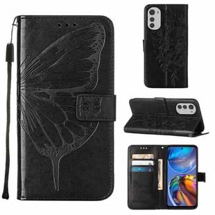 For Motorola Moto E32 Embossed Butterfly Leather Phone Case(Black)