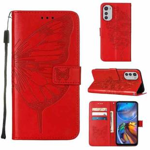 For Motorola Moto E32 Embossed Butterfly Leather Phone Case(Red)