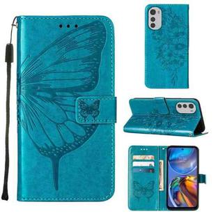 For Motorola Moto E32 Embossed Butterfly Leather Phone Case(Blue)