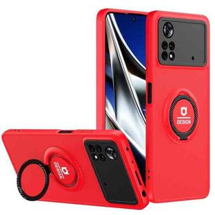 For Xiaomi Poco X4 Pro 5G Eagle Eye Ring Holder Phone Case(Red + Black)