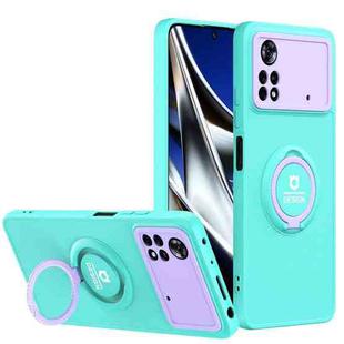 For Xiaomi Poco X4 Pro 5G Eagle Eye Ring Holder Phone Case(Light Green + Purple)