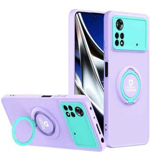 For Xiaomi Poco X4 Pro 5G Eagle Eye Ring Holder Phone Case(Purple + Light Green)