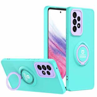 For Samsung Galaxy A73 5G Eagle Eye Ring Holder Phone Case(Light Green + Purple)