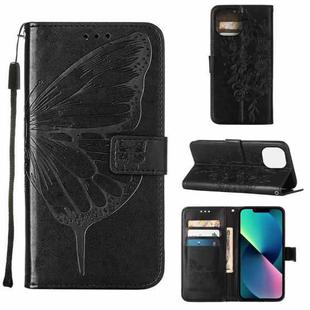 For iPhone 14 Embossed Butterfly Leather Phone Case (Black)