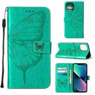 For iPhone 14 Plus Embossed Butterfly Leather Phone Case  (Green)