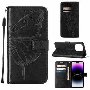 For iPhone 14 Pro Max Embossed Butterfly Leather Phone Case (Black)