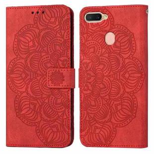 For OPPO A7 / A5s Mandala Embossed Flip Leather Phone Case(Red)