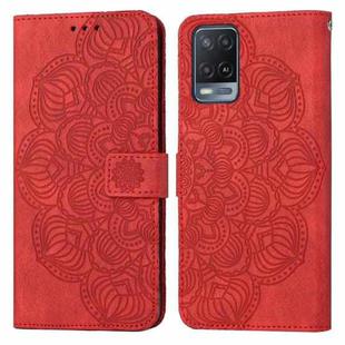 For OPPO A54 4G Mandala Embossed Flip Leather Phone Case(Red)