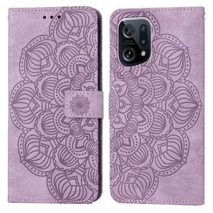 For OPPO Find X5 Pro Mandala Embossed Flip Leather Phone Case(Purple)