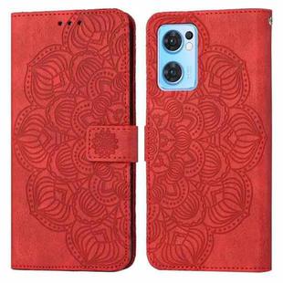 For OPPO Realme 9i Mandala Embossed Flip Leather Phone Case(Red)