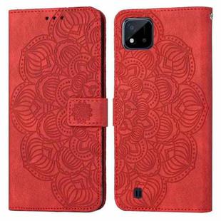 For OPPO Realme C20 Mandala Embossed Flip Leather Phone Case(Red)