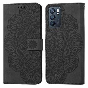 For OPPO Reno6 5G Mandala Embossed Flip Leather Phone Case(Black)