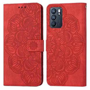For OPPO Reno6 5G Mandala Embossed Flip Leather Phone Case(Red)