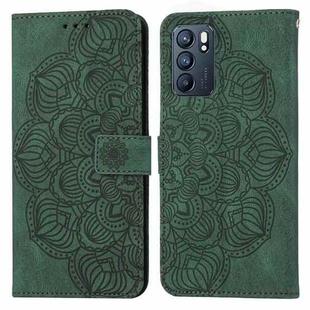 For OPPO Reno6 5G Mandala Embossed Flip Leather Phone Case(Green)