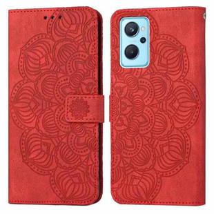 For OPPO Reno7 5G Mandala Embossed Flip Leather Phone Case(Red)