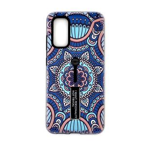 For Galaxy S20+ Embossment Painted Pattern Protective Case with Holder(Blue Mandala)