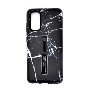 For Galaxy S20+ Embossment Painted Pattern Protective Case with Holder(Black Marble)