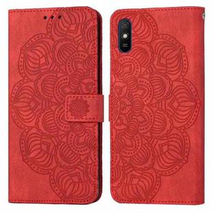 For Xiaomi Redmi 9A Mandala Embossed Flip Leather Phone Case(Red)