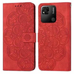 For Xiaomi Redmi 9C / 10A Mandala Embossed Flip Leather Phone Case(Red)