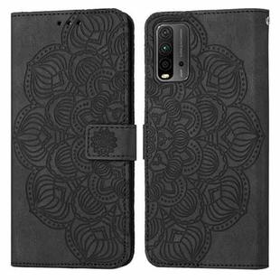 For Xiaomi Redmi 9T Mandala Embossed Flip Leather Phone Case(Black)