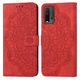 For Xiaomi Redmi 9T Mandala Embossed Flip Leather Phone Case(Red)