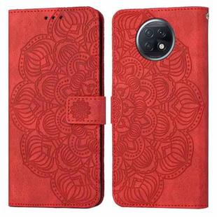 For Xiaomi Redmi Note 9T Mandala Embossed Flip Leather Phone Case(Red)