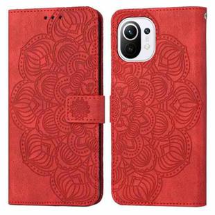 For Xiaomi Mi 11 Lite Mandala Embossed Flip Leather Phone Case(Red)