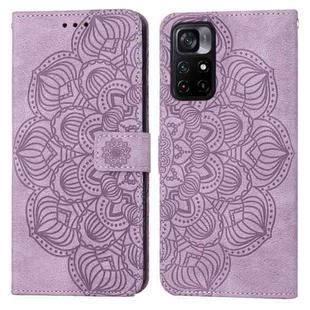 For Xiaomi Poco M4 Pro 5G Mandala Embossed Flip Leather Phone Case(Purple)
