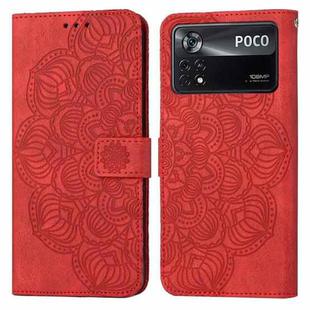 For Xiaomi Poco X4 Pro 5G Mandala Embossed Flip Leather Phone Case(Red)