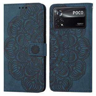 For Xiaomi Poco X4 Pro 5G Mandala Embossed Flip Leather Phone Case(Blue)