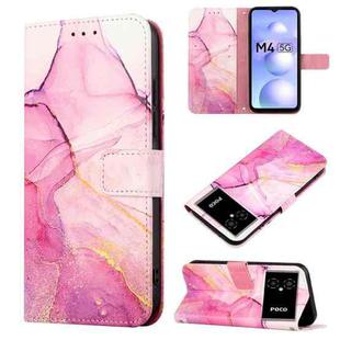 For Xiaomi Poco M4 5G Marble Pattern Flip Leather Phone Case(Pink Purple Gold LS001)