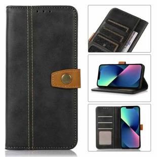 For iPhone 14 Plus Stitching Thread Calf Texture Leather Phone Case  (Black)
