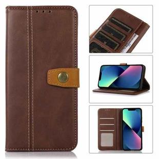 For iPhone 14 Plus Stitching Thread Calf Texture Leather Phone Case  (Coffee)