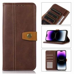 For iPhone 14 Pro Stitching Thread Calf Texture Leather Phone Case (Coffee)