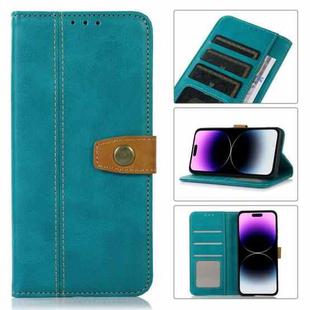 For iPhone 14 Pro Max Stitching Thread Calf Texture Leather Phone Case (Light Green)