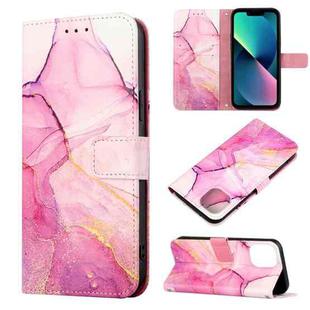 For iPhone 14 Marble Pattern Flip Leather Phone Case  (Pink Purple Gold LS001)