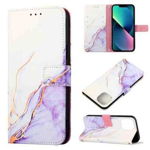 For iPhone 14 Plus Marble Pattern Flip Leather Phone Case   Max Launching(White Purple LS006)