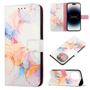 For iPhone 14 Pro Max Marble Pattern Flip Leather Phone Case  Pro Max Launchingx(Galaxy Marble White LS004)