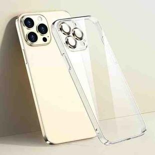 For iPhone 13 Transparent PC Phone Case with Lens Film(Gold)